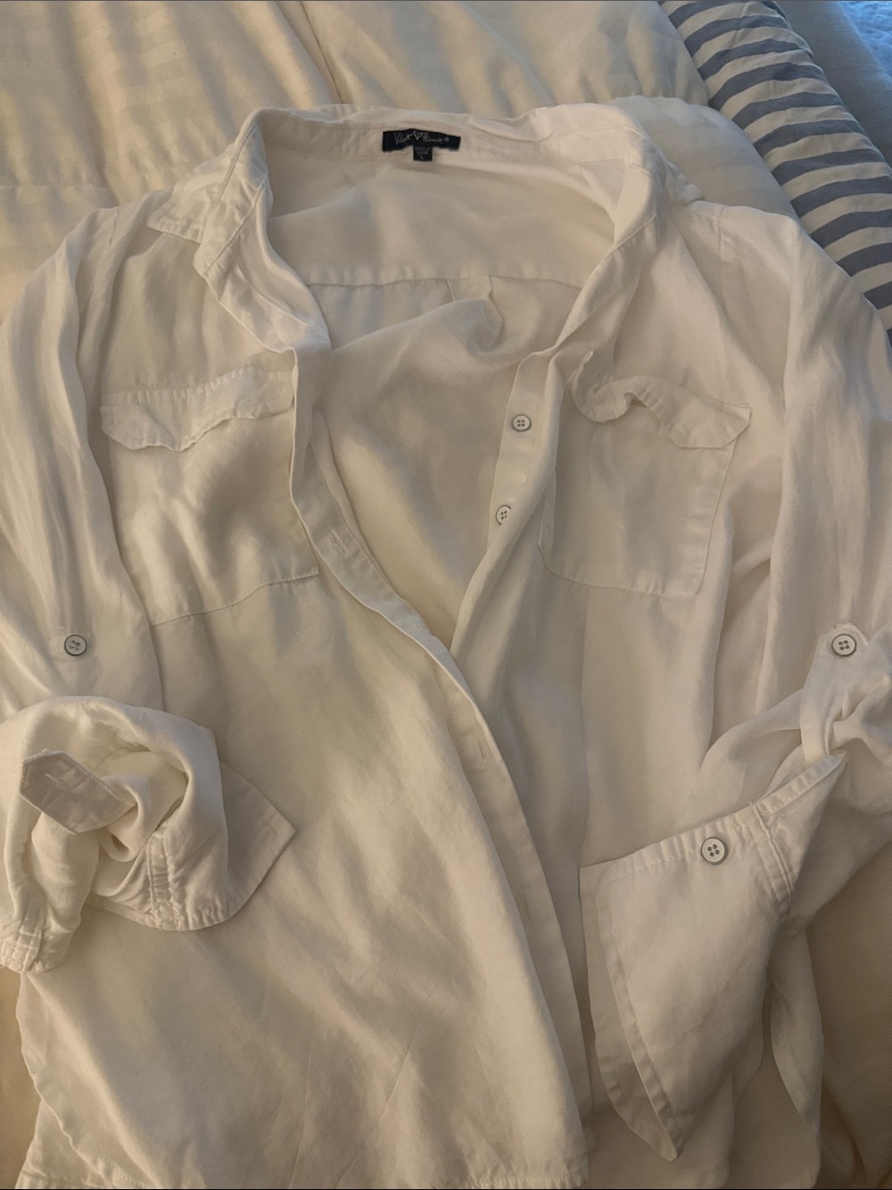 Lightweight White Button-Down Shirt with Chest Pockets